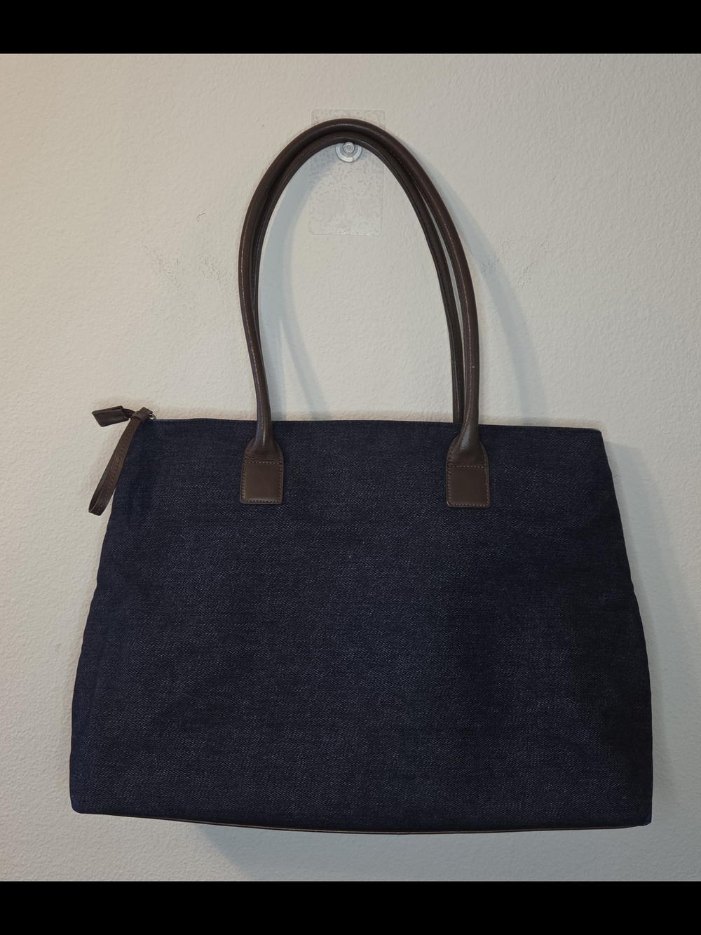 Upcycled Dark Wash Blue Denim Tote Bag With Floral Design - Picture 2 of 6
